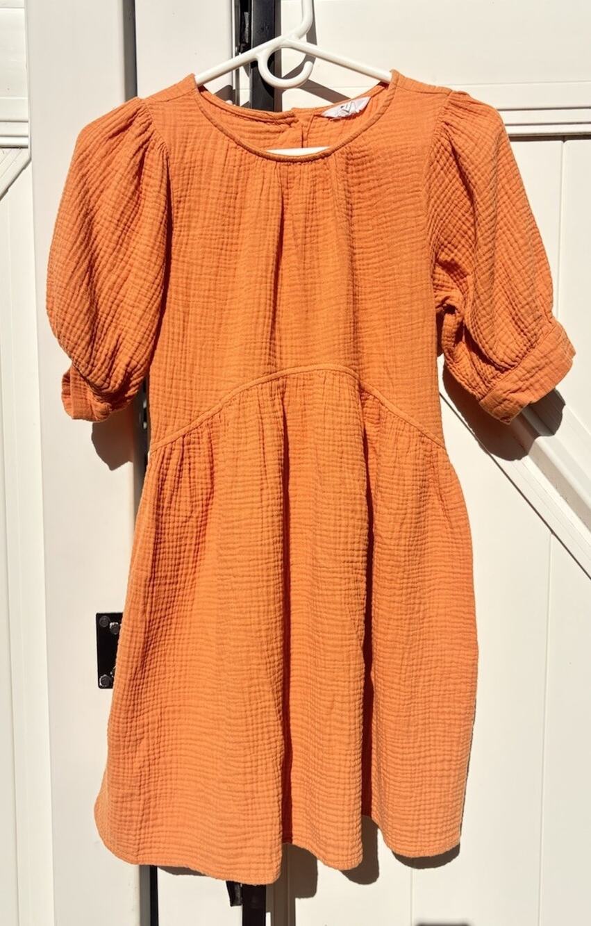 Ascot + Hart Orange Cotton Gauze Puff Sleeve Babydoll Mini Dress Size XS